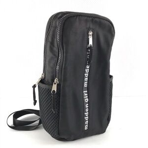 MADDEN GIRL Adjustable Black Sport Crossbody Purse with Logo Zip Panel